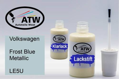 Volkswagen, Frost Blue Metallic, LE5U: 20ml Lackstift + 20ml Klarlack - Set, von ATW Autoteile West.